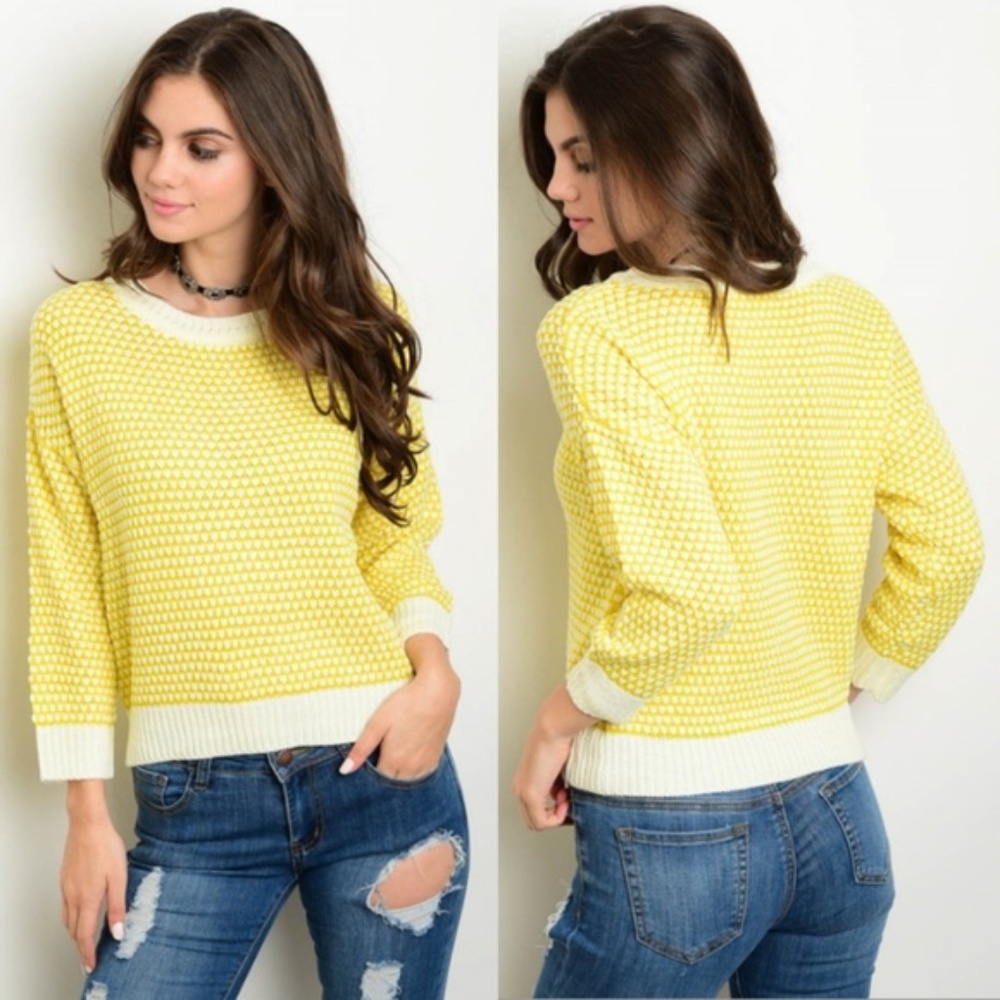 Knit Sweater Mustard and Cream Cozy Fall Yellow